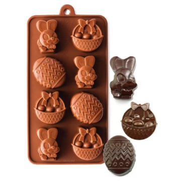 Szilikon csokoládé bonbon forma - Húsvéti tojás, kosár, nyuszi