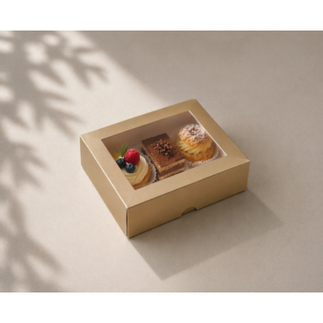 Bronz/Pezsgőszín ablakos sütis doboz 16x13x4.6cm - Minimum online rendelhető: 10db