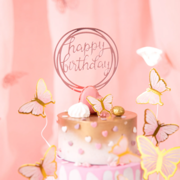 Akril beszúró ,,Happy Birthday" 1 db - Kerek rose gold