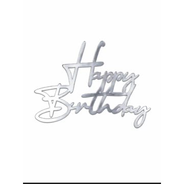 Akril felirat ,,Happy Birthday" 1 db - Ezüst Kicsi