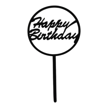 Fa torta beszúró - kerek Happy Birthday FEKETE 10x18cm
