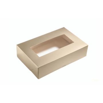 Bronz/Pezsgőszín ablakos sütis doboz 28x19x7cm - Minimum online rendelhető: 10db