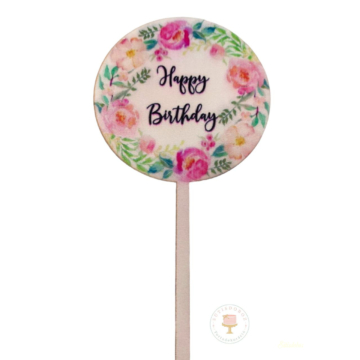 Fa torta beszúró - Kerek mintás Happy Birthday - Virágos