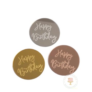 Happy Birthday akril felirat KEREK 1db - 5 cm Arany/Ezüst/Rosegold