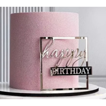 Négyzetes Happy Birthday akril felirat 1 db - Ezüst