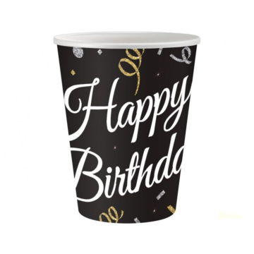 Papír pohár 6 db - Happy Birthday - Fekete