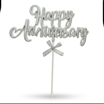 Műanyag tortabeszúró Happy Anniversary - Ezüst