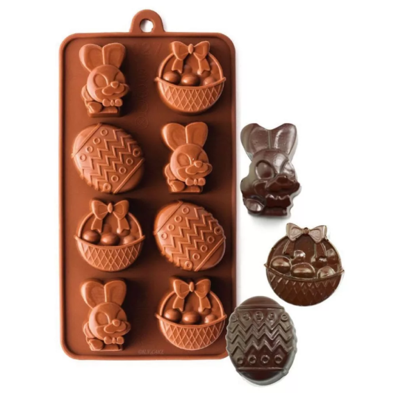 Szilikon csokoládé bonbon forma - Húsvéti tojás, kosár, nyuszi