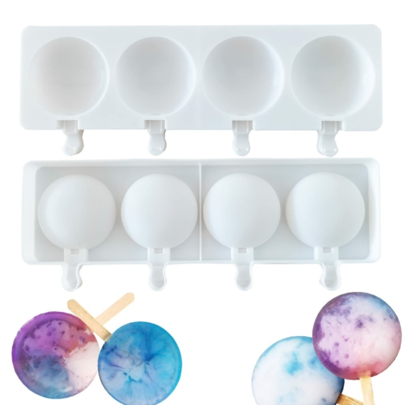 Szilikon jégkrém/Popsicle forma - Kerek nyalóka 4db-os