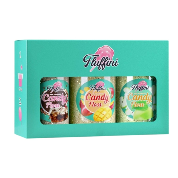 Fluffini Ízesített Vattacukor Alapanyag Szett 3x150g - Alma, Mangó, Kóla