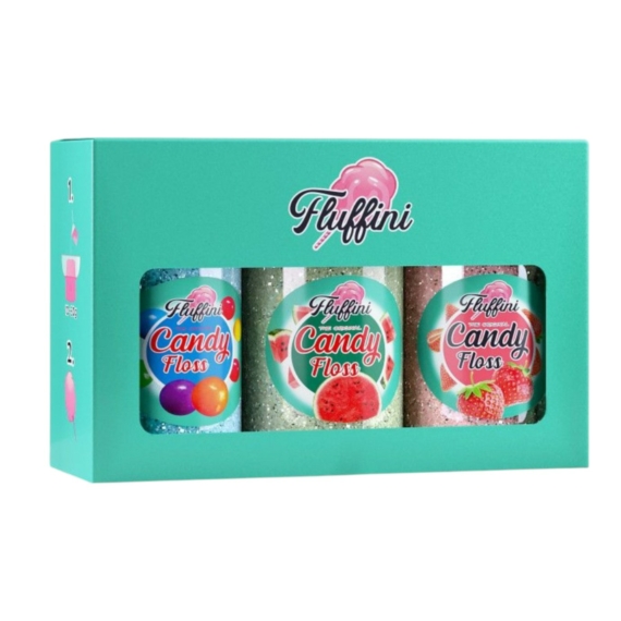 Fluffini Ízesített Vattacukor Alapanyag Szett 3x150g - Eper, Rágógumi, Görögdinnye