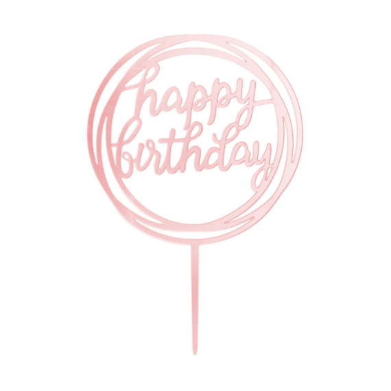 Akril beszúró ,,Happy Birthday" 1 db - Kerek rose gold