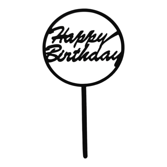 Fa torta beszúró - kerek Happy Birthday FEKETE 10x18cm