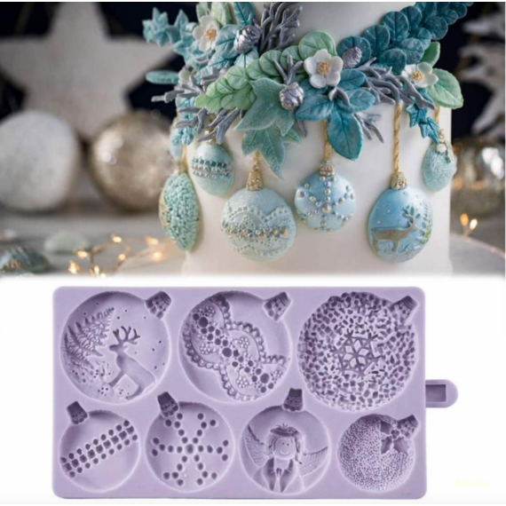 Szilikon forma fondant díszekhez - Karácsonyfa díszek gömbök extra