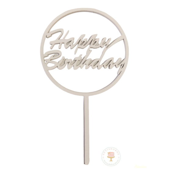 Fa torta beszúró - kerek Happy Birthday Fehér 10x18cm