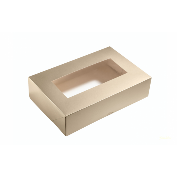 Bronz/Pezsgőszín ablakos sütis doboz 28x19x7cm - Minimum online rendelhető: 10db