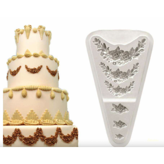 Szilikon forma fondant díszekhez - Rózsás girland