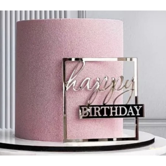Négyzetes Happy Birthday akril felirat 1 db - Ezüst