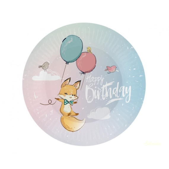 Papírtányér 6 db - Happy Birthday - Rókás