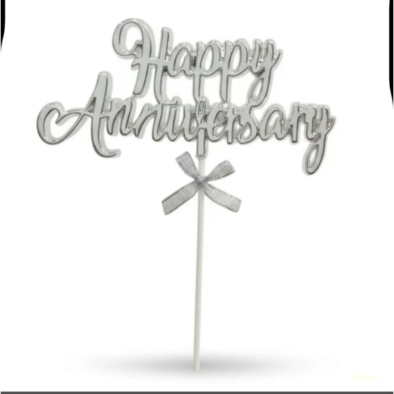 Műanyag tortabeszúró Happy Anniversary - Ezüst
